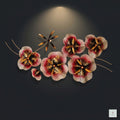 48x24 modern metal floral wall art, vibrant red and gold bloom sculpture for living room decor.