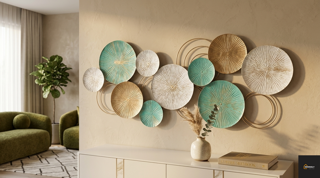 Modern Gold Metal Wall Art - Geometric Circle Design