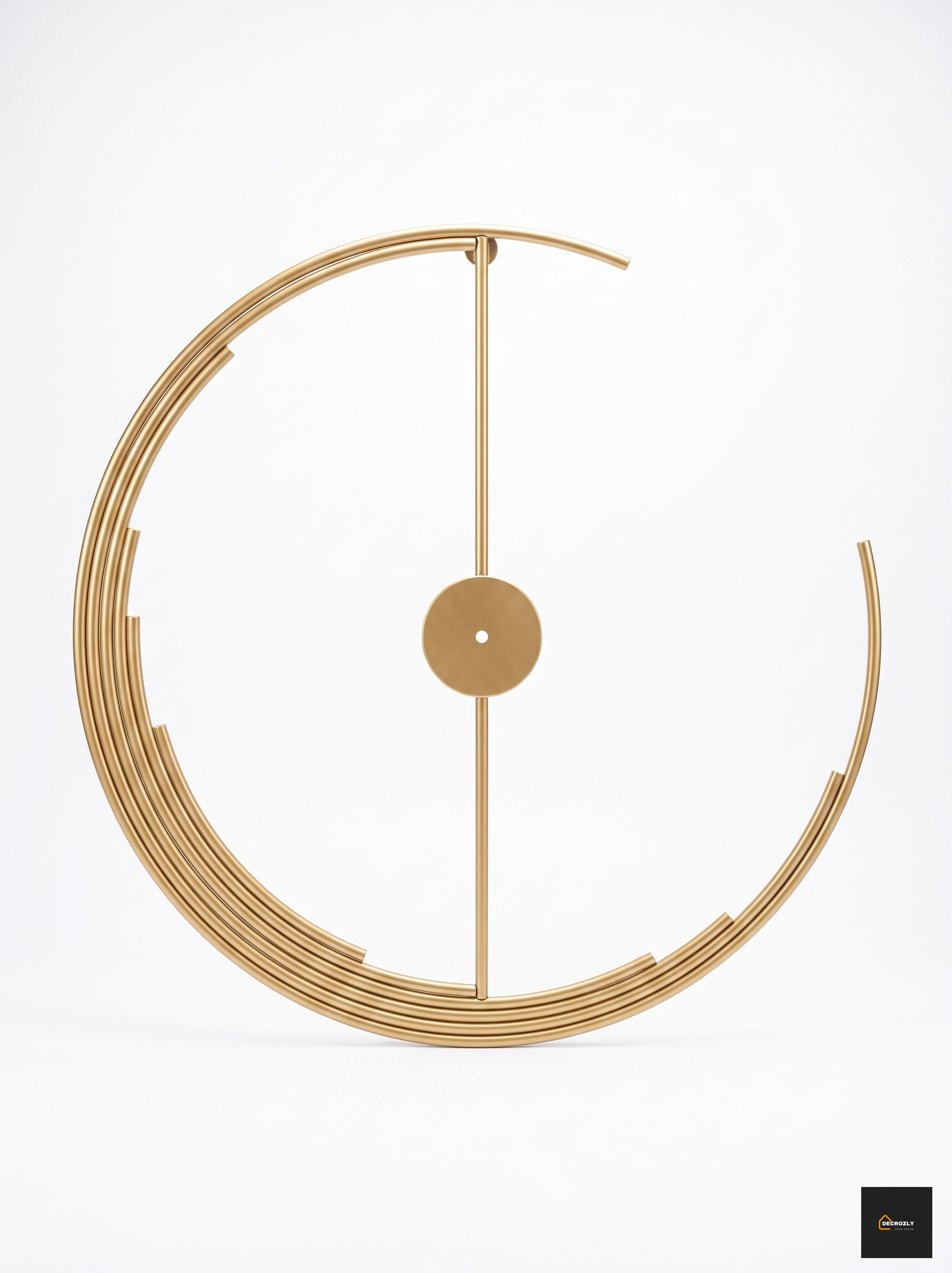 Gold circular  metal wall art  on a white background