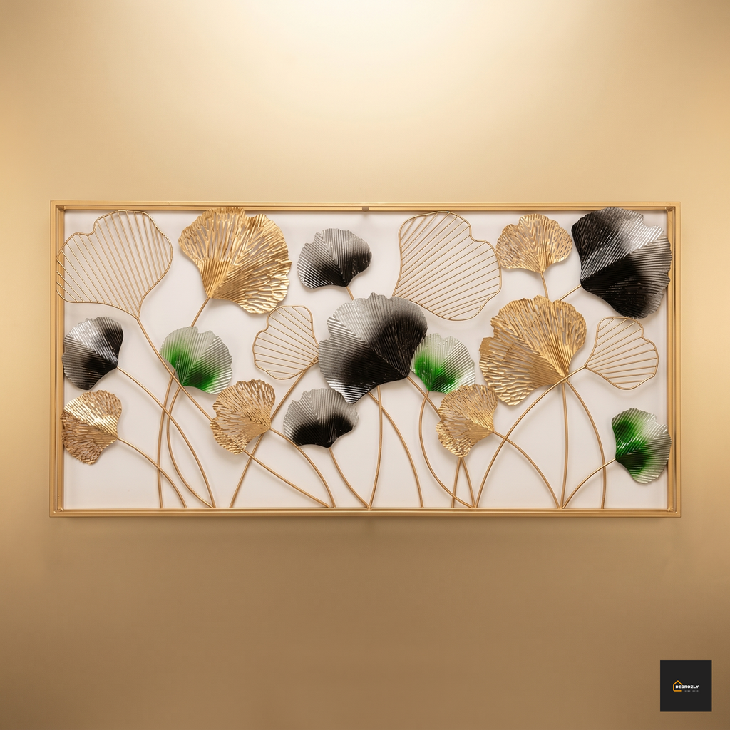 Decorative wall art with floral design on a beige background