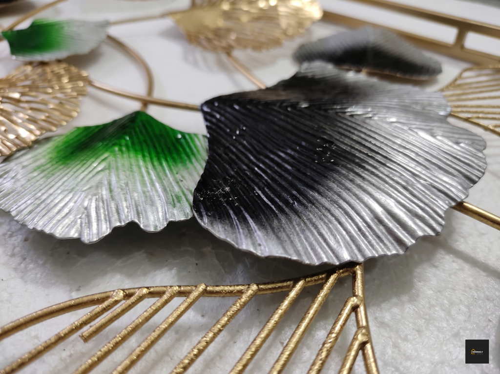 Decorative wall art with shell designs on a marble-like surface