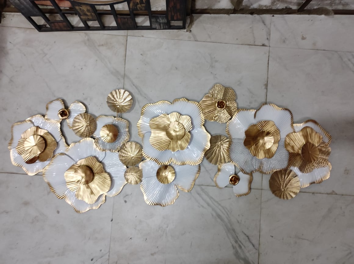 White Gold Floral Cluster Metal Wall Art | Large Luxury Flower Wall Decor | Modern Home Art | Geometric | Nature |