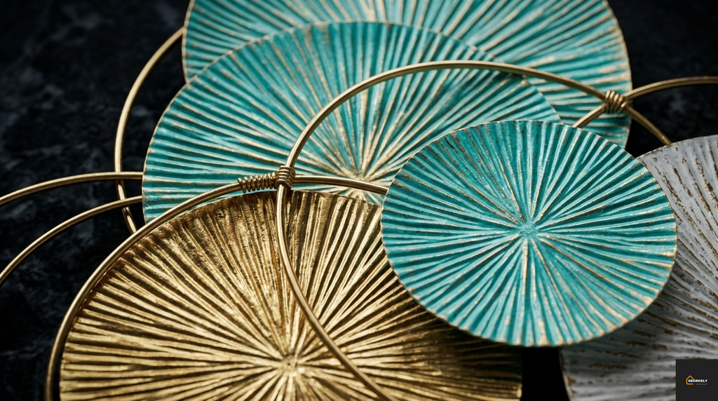 Modern Gold Metal Wall Art - Geometric Circle Design