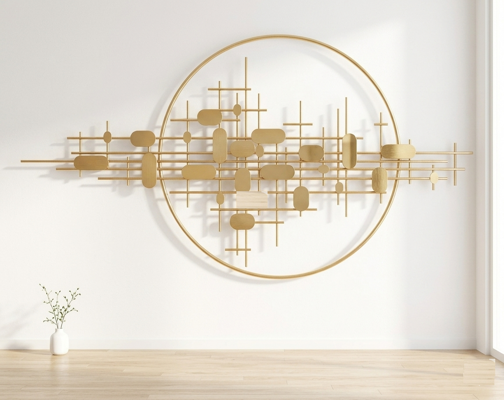 Modern Gold Metal Wall Art - Geometric Circle Design
