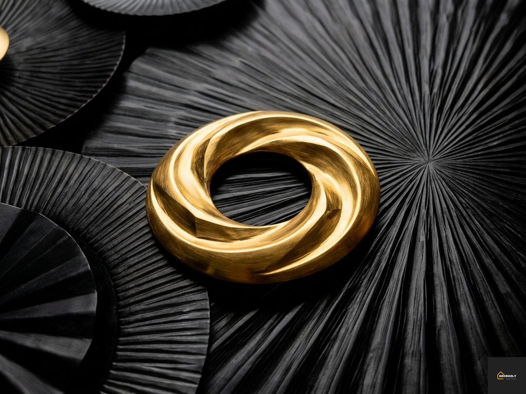Black Grey Gold Circular Disc Geometric Metal Wall Art | Dark Luxury Modern Home Decor | Large Wall Art