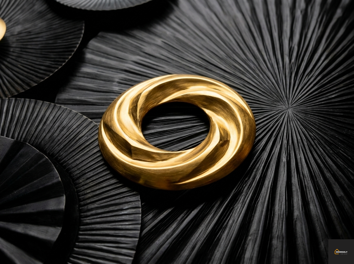 Black Grey Gold Circular Disc Geometric Metal Wall Art | Dark Luxury Modern Home Decor | Large Wall Art