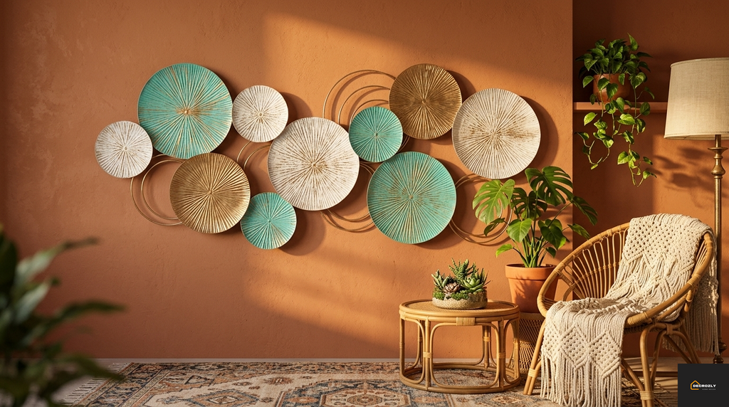 Modern Gold Metal Wall Art - Geometric Circle Design