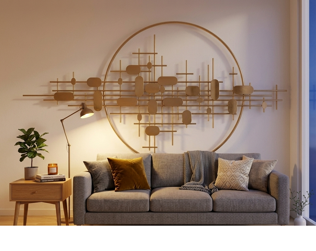 Modern Gold Metal Wall Art | Geometric Circle Design | Premium Home Decor
