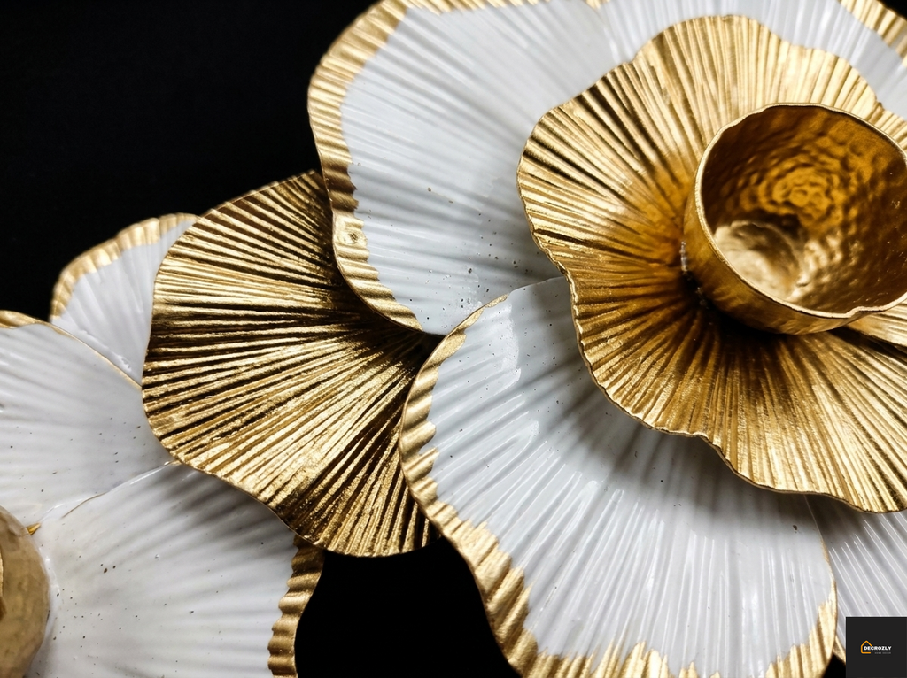 White Gold Floral Cluster Metal Wall Art | Large Luxury Flower Wall Decor | Modern Home Art | Geometric | Nature |